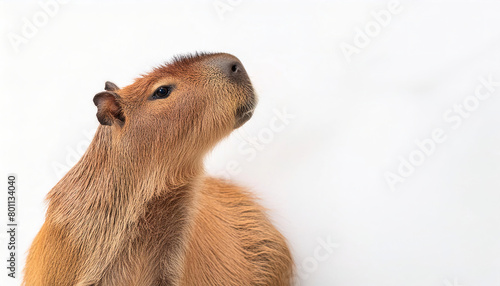 greater capybara - Hydrochoerus hydrochaeris - a giant cavy rodent native to South America and the largest living rodent, genus Hydrochoerus. Head and face isolated on white background with copy space photo