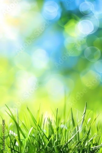 Blurred spring meadow with sunny sky gradient and defocused bokeh effect for serene natural backdrop