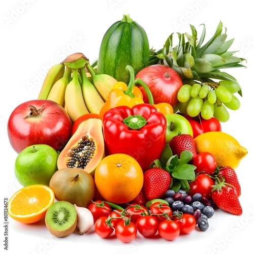 Fresh fruits isolated on white background. 