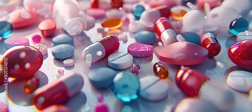 Mix of tablets for flu and antibiotics therapy from pharmacy 