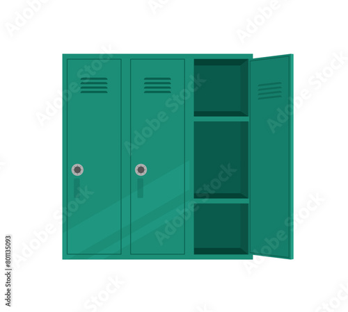 Open school lockers. Opened door locker highschool hallway, student closets for safety storage college contents books backpack
