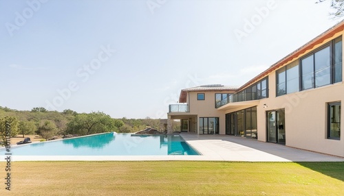 Texas Tranquility: A Contemporary Retreat with a Sprawling Pool and Panoramic Views" "Luxe Living in the Lone Star State: Modern Oasis with Cascading Windows and Lush Surroundings" © Bulbas