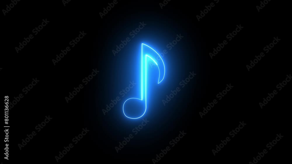 Neon music icon animation. neon glowing single musical note icon abstract animation. Neon music icon animation. neon glowing single musical note icon abstract animation.