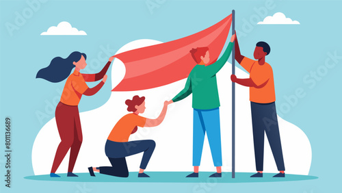 Members of a community organization carefully fold the flag before raising it up the flagpole a symbol of respect for their nations history and. Vector illustration