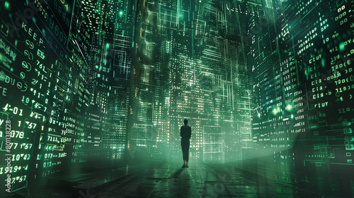 Digital internet background with numbers and green color