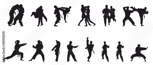 Silhouette of  martial art mma fighter, kick boxing, Muay thai, wrestling, jujitsu, taekwondo and boxing. Self defense mix martial art 