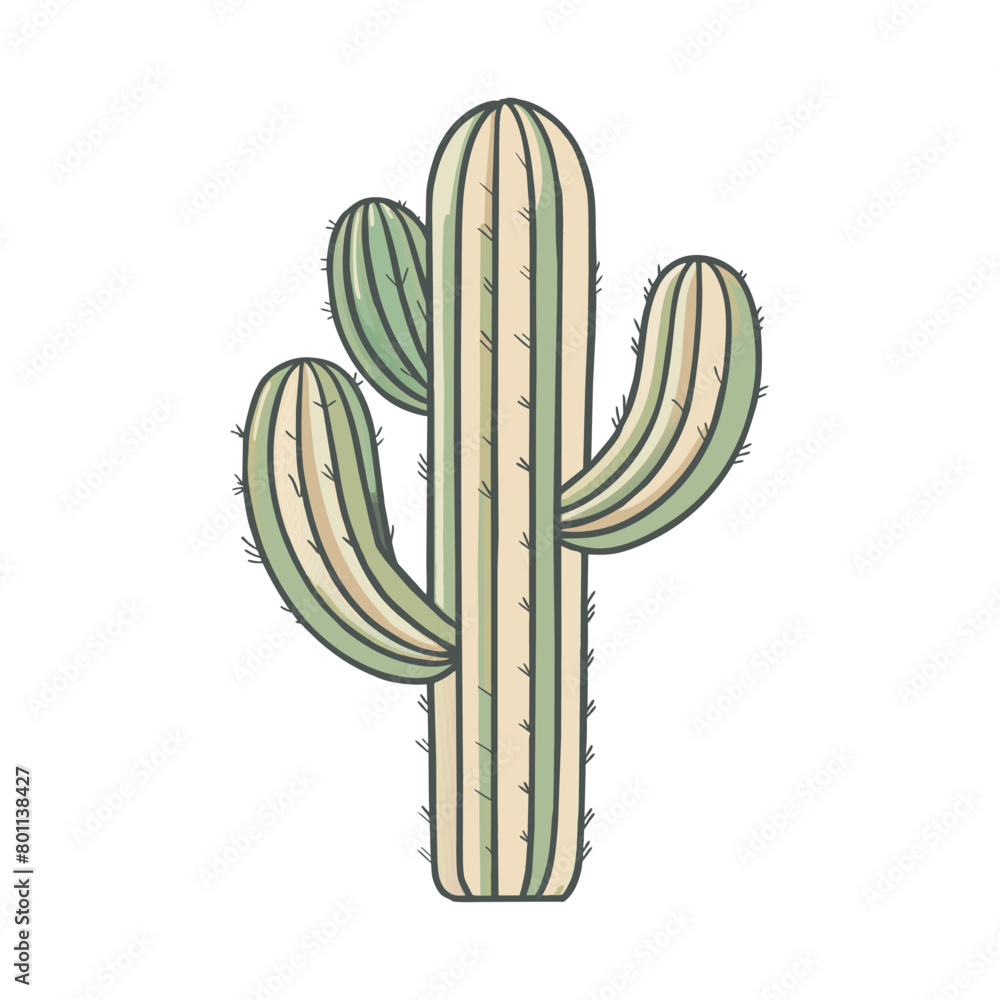 Detailed vector illustration of stylized mexican cactus in a desert landscape with arid and dry climate, showcasing the flora and fauna of the southwestern region Detailed vector illustration of stylized mexican cactus in a desert landscape with arid and dry climate, showcasing the flora and fauna of the southwestern region