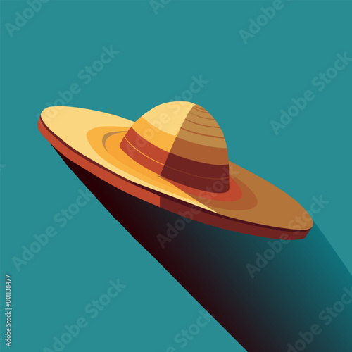 Illustration of a classic mexican sombrero hat, casting a shadow on a blue backdrop photo