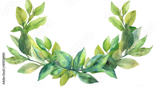 Green yellow gradation, plant leaves, laurel crown hand painting watercolor illustration