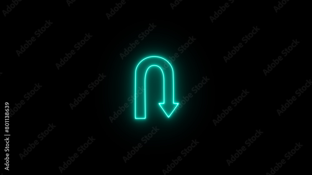 Neon U-Turn Sign. glowing u turn right arrow icon. neon road sign with turn symbol isolated. Neon U-Turn Sign. glowing u turn right arrow icon. neon road sign with turn symbol isolated.