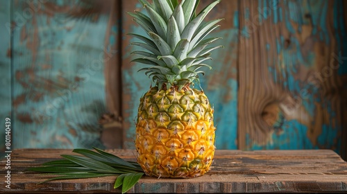  Two pineapples atop separate wooden tables
