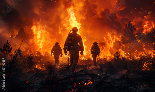 forest fire and people responding to the fire photo