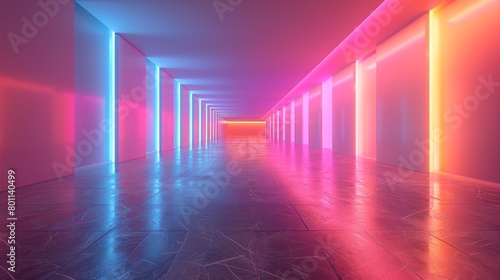Colorful Structural Interior Design, Modern empty room with colorful wall 3D illustration, Generative AI