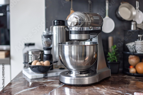 A stainless steel food processor with a powerful motor, blending ingredients effortlessly.