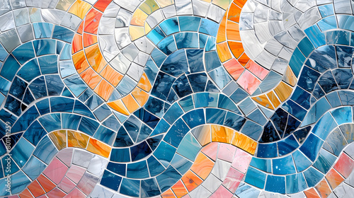 Texture Mosaic Tiles Colorful Wave Background marble background. Generative AI.