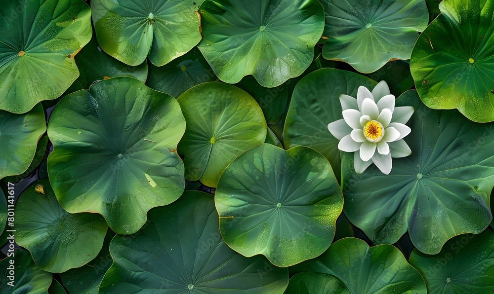 Lotus flower and lotus leaf, clear pond top view close-up, Generative AI Lotus flower and lotus leaf, clear pond top view close-up, Generative AI