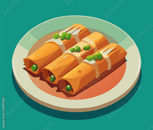 Colorful illustration of a traditional mexican enchilada served on a plate, representing authentic street food