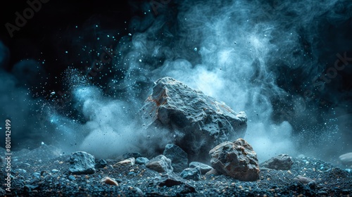  smokestack-topped rock emitting copious fumes photo