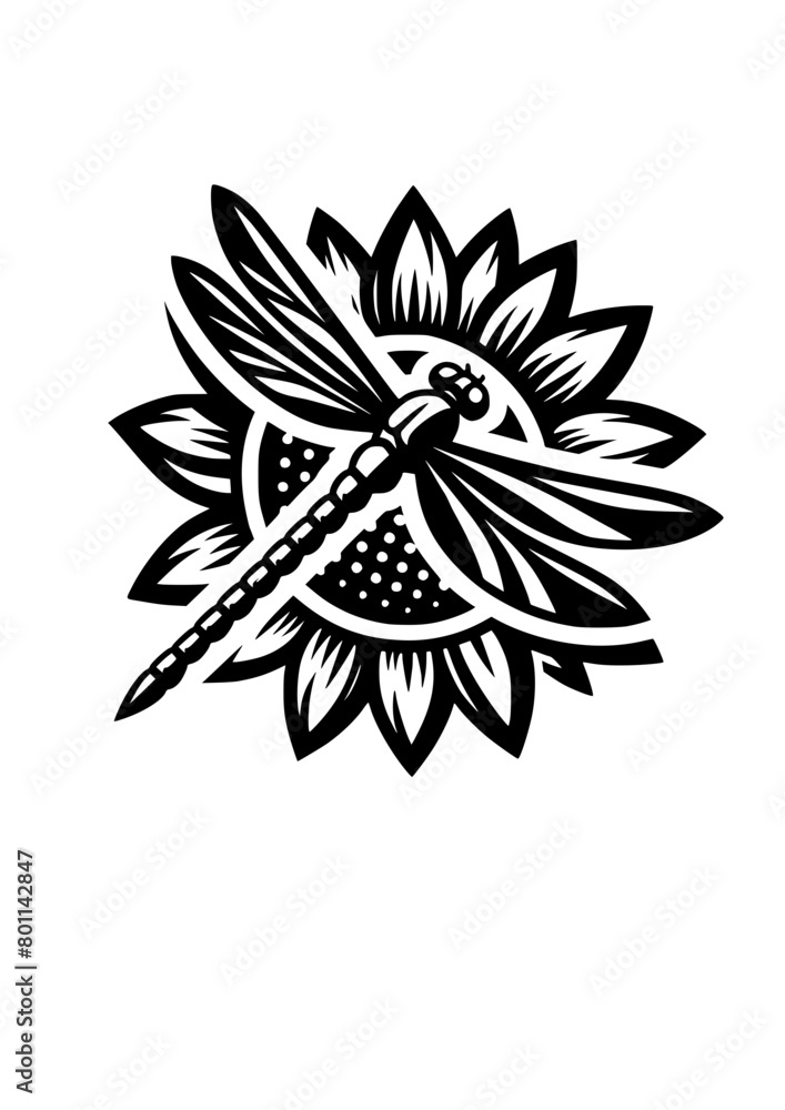 Dragonfly with flower, Flowers SVG, Dragonfly SVG, Dragonfly Silhouette, Dragonfly Clipart, Dragonfly Cricut, Insect SVG