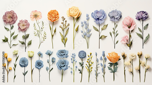 A set of icons of different varieties of wildflowers on a white background