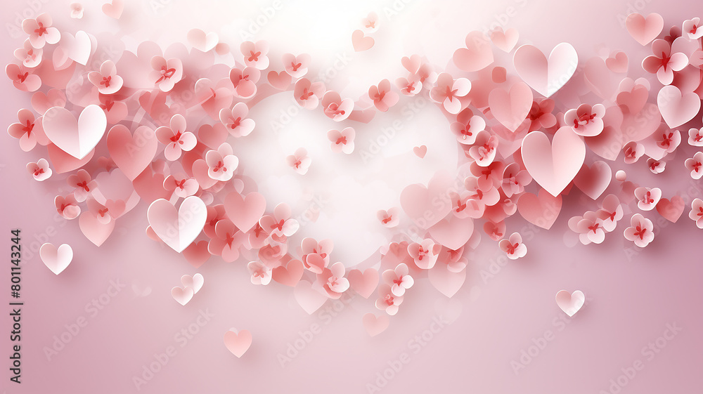 Red hearts on a pink background, a holiday card for lovers Red hearts on a pink background, a holiday card for lovers
