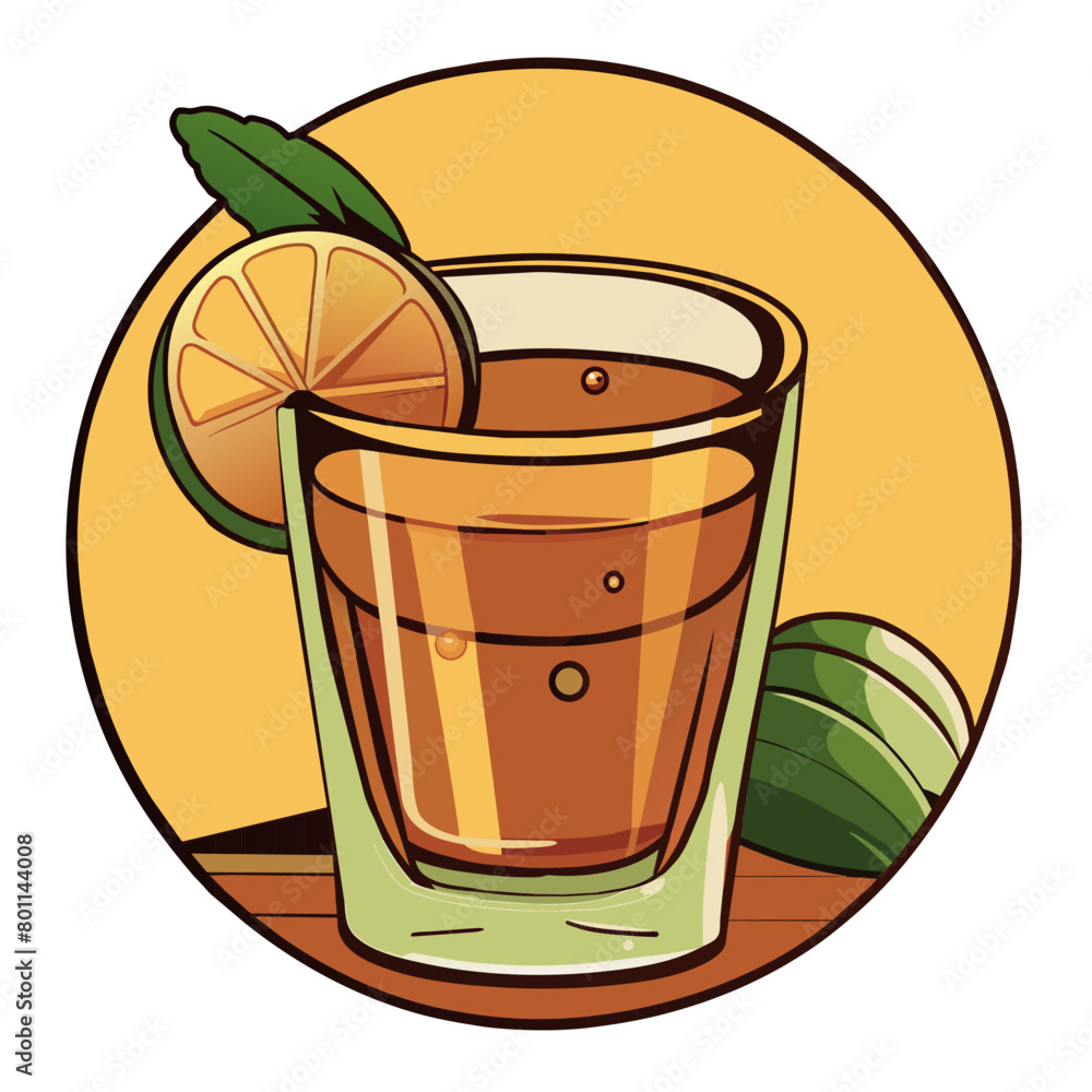 Classic glass of tequila with a slice of lime, depicting a traditional mexican alcoholic beverage Classic glass of tequila with a slice of lime, depicting a traditional mexican alcoholic beverage