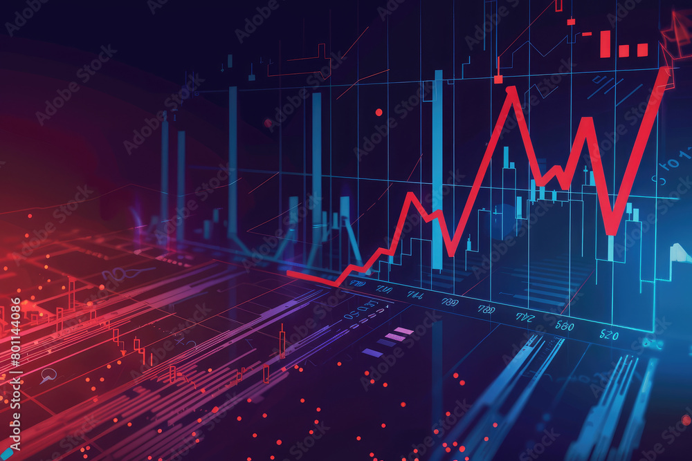 Naklejka premium A colorful graph with red and blue lines that are sloping downward