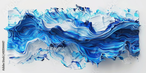 Abstract art piece with fluid blue and white strokes suggesting a dynamic  wavy texture  reminiscent of ocean waves or marble.