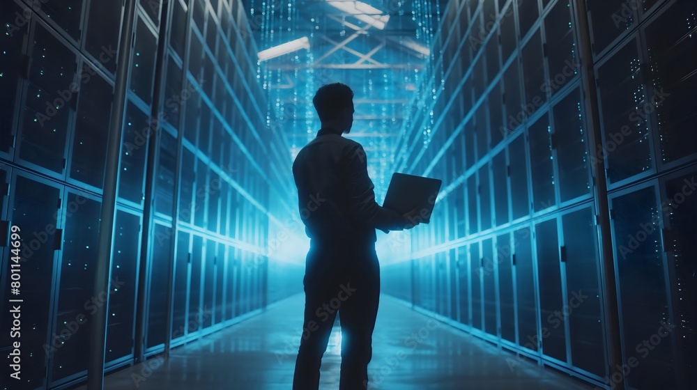 On-the-Go Productivity: A Man Harnesses the Power of Mobility with Laptop in Hand On-the-Go Productivity: A Man Harnesses the Power of Mobility with Laptop in Hand