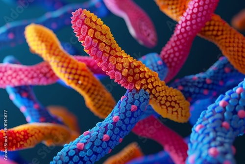 Highresolution macro image of artificially colored chromosomes 