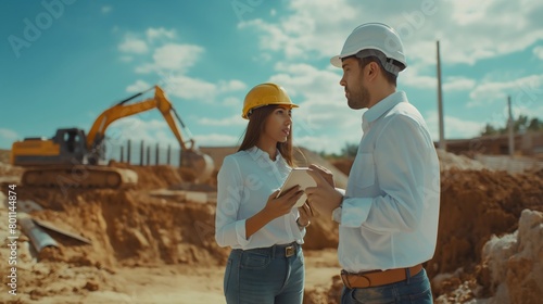 Leadership in Progress: Chief Construction Worker Collaborates with Girl Manager © Marko