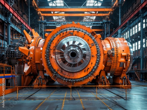 A large orange machine with a hole in the middle