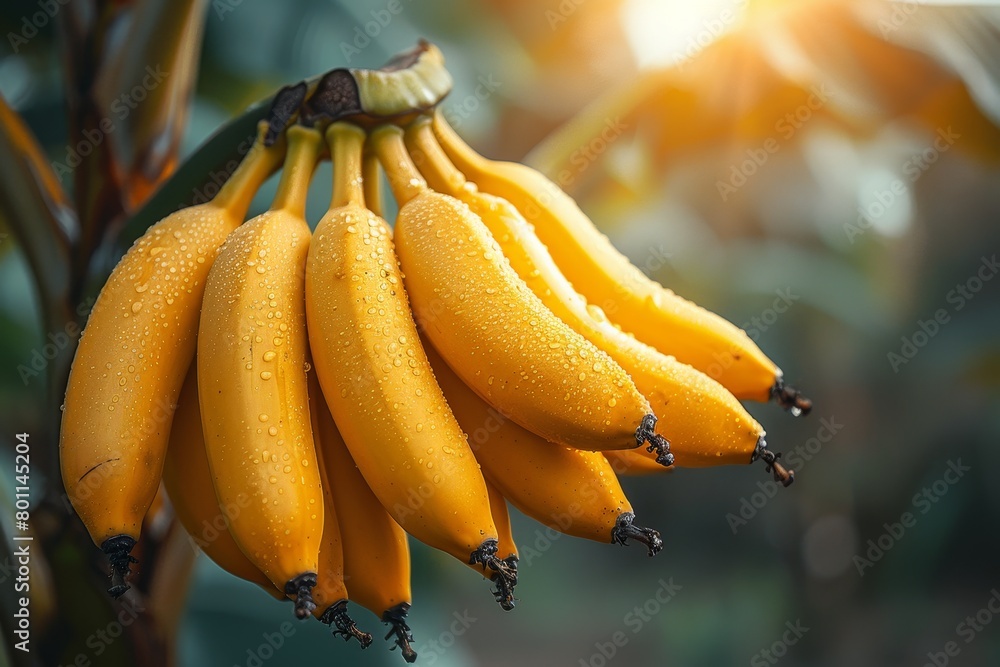 Banana Tree with Fruit: Cluster of bananas hanging from the tree. Banana Tree with Fruit: Cluster of bananas hanging from the tree.