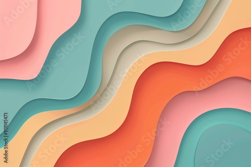 Abstract pastel 3D three-dimensional background with layers of waves of blue, pink, orange, white. A design element. Volumetric layers and bends