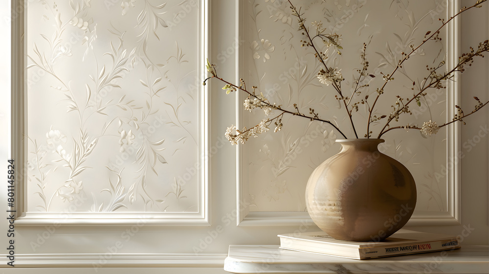 Wallpaper with a subtle, elegant floral pattern on a cream background. Generative AI. Wallpaper with a subtle, elegant floral pattern on a cream background. Generative AI.