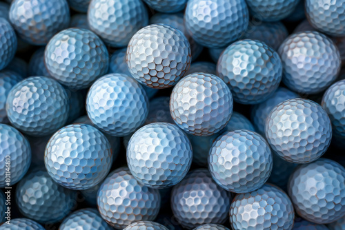 Textured background of used golf balls. Professional sports industry, equipment hobby participation