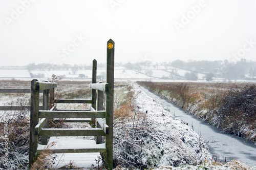 Stile in winter on Aller Moor Somerset Levels photo