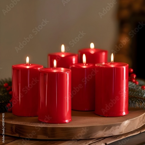 red candles  christmas candles on red background