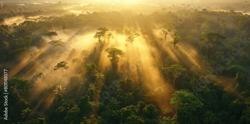 Epic Aerial Adventure: Amazon Forest at Sunset Sunrise © Siasart Studio