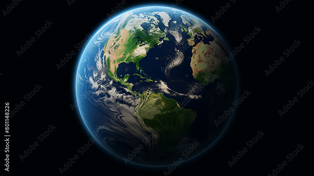Panoramic view of the round planet from space against the background of the black sky Panoramic view of the round planet from space against the background of the black sky