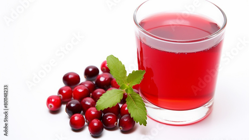 Lingonberry drink with red berries, a glass of cranberry juice on a white background