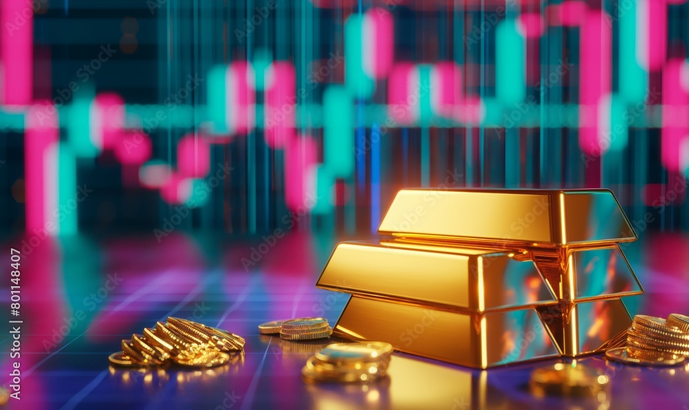 Gold bars on a digital financial chart background- Investment and Wealth Concept Gold bars on a digital financial chart background- Investment and Wealth Concept