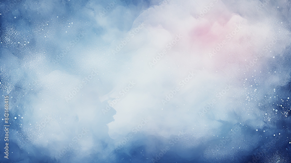 Abstract landscape in blue and white clouds, watercolor background postcard