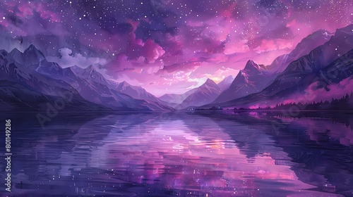 Purple and pink mountains and rivers illustration poster background © jinzhen