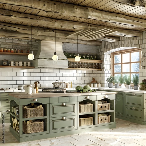 modern kitchen interior with steel, Kitchen Cabinets Green Color,