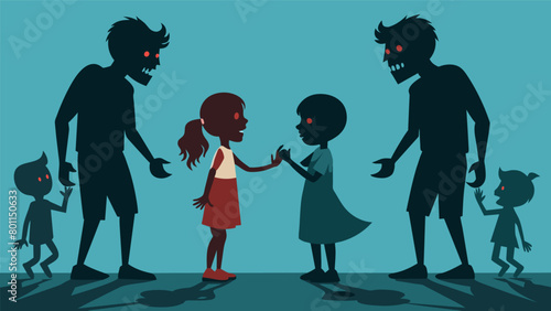 The shadows of the children merge and transform into different shapes reflecting the way their fears can intertwine and feed off each other..