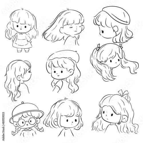 Cute Girls Digital Stamps, Party & Birthday Black and White Clip Art, Coloring Pages for Card Making