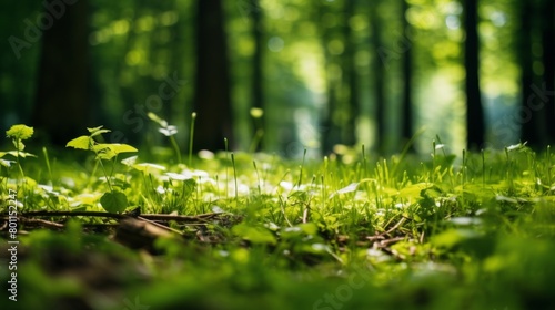 Grass and green leaves in a forest, untouched nature a concept
