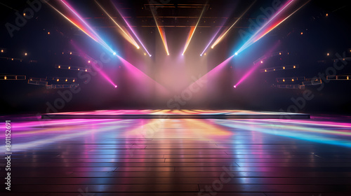 A huge stage with spotlights shining down
