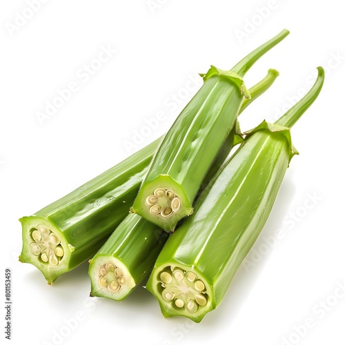 green asparagus on white background  Okra on white background 